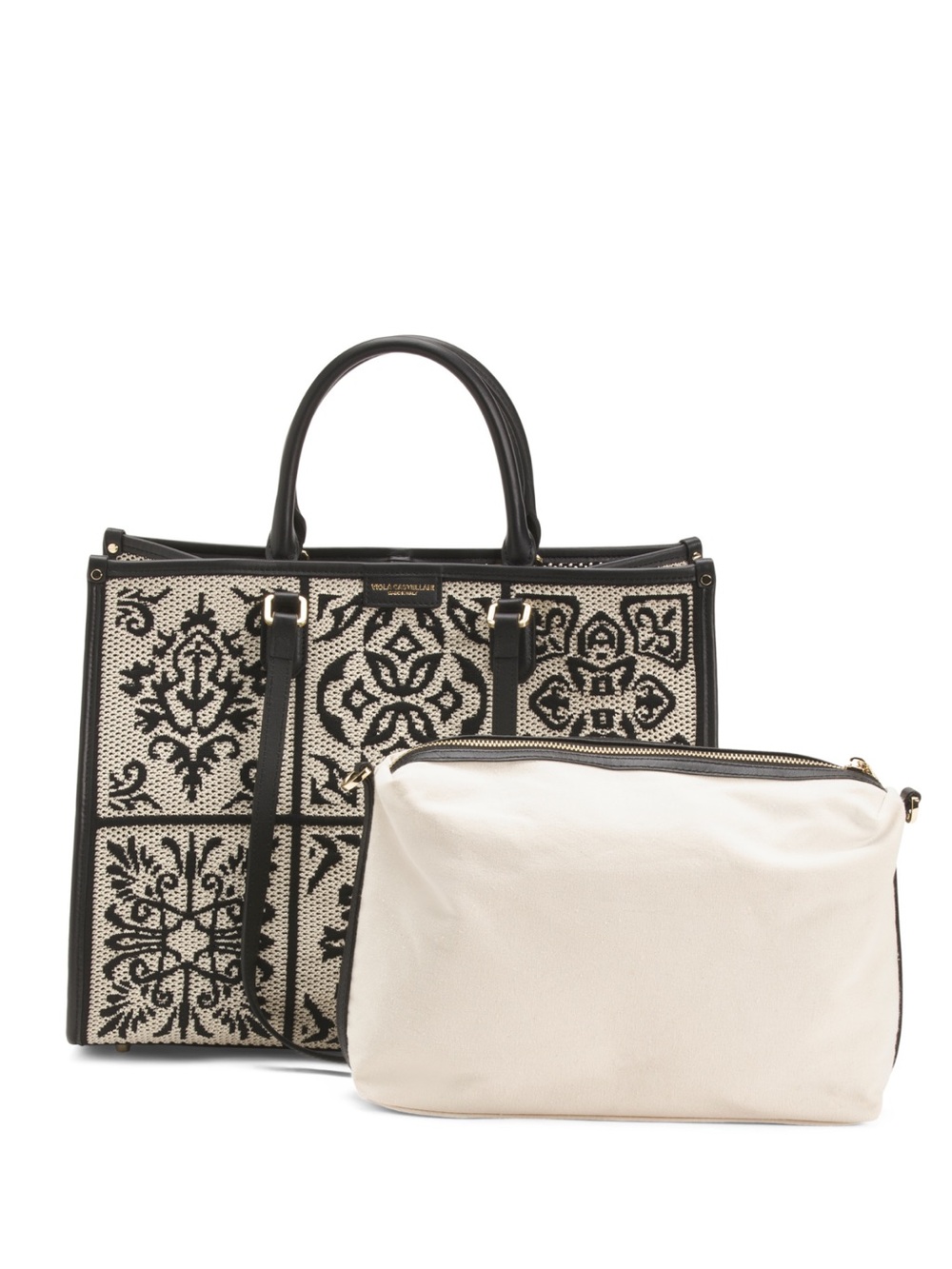 NEW with tagsViola Castellani Black & Cream Woven Tote Bag